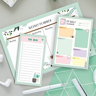 colortouch Haftalık, Günlük Planlayıcı Set - 50 Sayfa Tarihsiz Masaüstü Planner - Gençler, Kızlar, Yetişkinler için To Do List - 3 Parça - Green Serisi