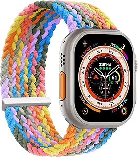 Microsonic Apple Watch Series 5 40mm için Kordon, (Large Size, 160mm) Knitted Fabric Single Loop Gökkuşağı [Watch Series 5 40mm ile Uyumlu Kordon - Gökkuşağı]