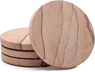 Thirstystone Cinnabar Markası, Çok Renkli Tamamen Doğal Kumtaşı-Çeşitli Desenlere Sahip Dayanıklı Taş, Her Bardak Altlığı Orijinaldir, 10 cm yuvarlak