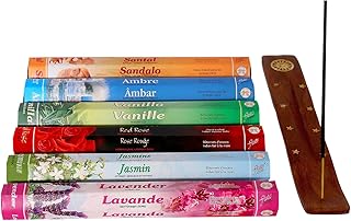 Flute çubuk tütsü seti, 6’lı karma tütsü seti 6x20 (120 çubuk), Ahşap tütsü kayığı, Tütsülük, Vanilya, Amber, Lavanta, Kırmızı gül, Yasemin, Sandal/Flute stick incense set, Palos de incienso