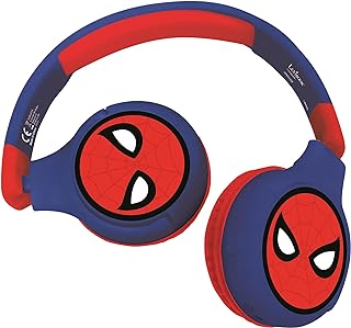 Lexibook Spiderman 2-in-1 Bluetooth Stereo Kids Headset, Kablosuz, Kablolu, Limited Sound, Foldable, Ayarlanabilir, Girl/Boy, Red/Blue, HPBT010SP