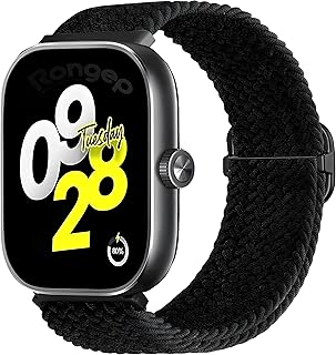 Rongep Xiaomi Redmi Watch 5/4/Mi Band 9 Pro/8 Pro ile Uyumlu Elastik Örgü Kordon Terleme Yapmayan Nefes Alabilir Hafif Yapılı Bilek Ölçüsüne Göre Ayarlanabilen Paslanmaz Tokalı Kayış