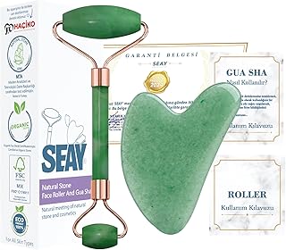Seay Aventurin Roller + Kalp Guasha Yüz Masaj Taşı Gençleştirici Premium Face Roller
