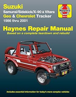 Suzuki Samurai 1986-95, Sidekick 1989-98, X-90 1996-98 & Vitara 1999-01, Geo Tracker 1986-97 & Chevrolet Tracker 1998-01