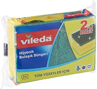 Vileda Oluklu Hijyenik Bulaşık Süngeri, Tırnak Koruyuculu, 2'li Paket, Yeşil
