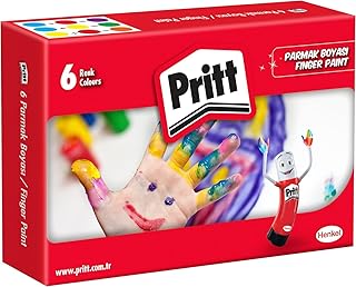 Pritt Parmak Boyaları, Su Bazlı Çocuk Boyası, Kolayca Silinebilir Sağlıklı Parmak Boyası, Zararsız Kırtasiye Malzemesi, Yaratıcı Oyun Boyası, 6 Renkli Kutu (6x30ml)