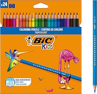 BIC Kids Tropicolors Kuru Boya Kalemi 24 Renk, Kıymık Oluşturmaz, Ağaç Kesilmeden Üretilmiştir, Çiğnemeye Dayanıklı