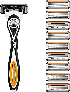 BIC Flex 5 Hybrid Tıraş Bıçağı Seti 1 Gövde + 10 Yedek Başlık 5 Bıçaklı Erkek Tıraş Bıçağı, 5 Nano Teknolojik Titanyum Bıçak, E Vitamini ile Zenginleştirilmiş Geniş Kayganlaştırıcı Bant